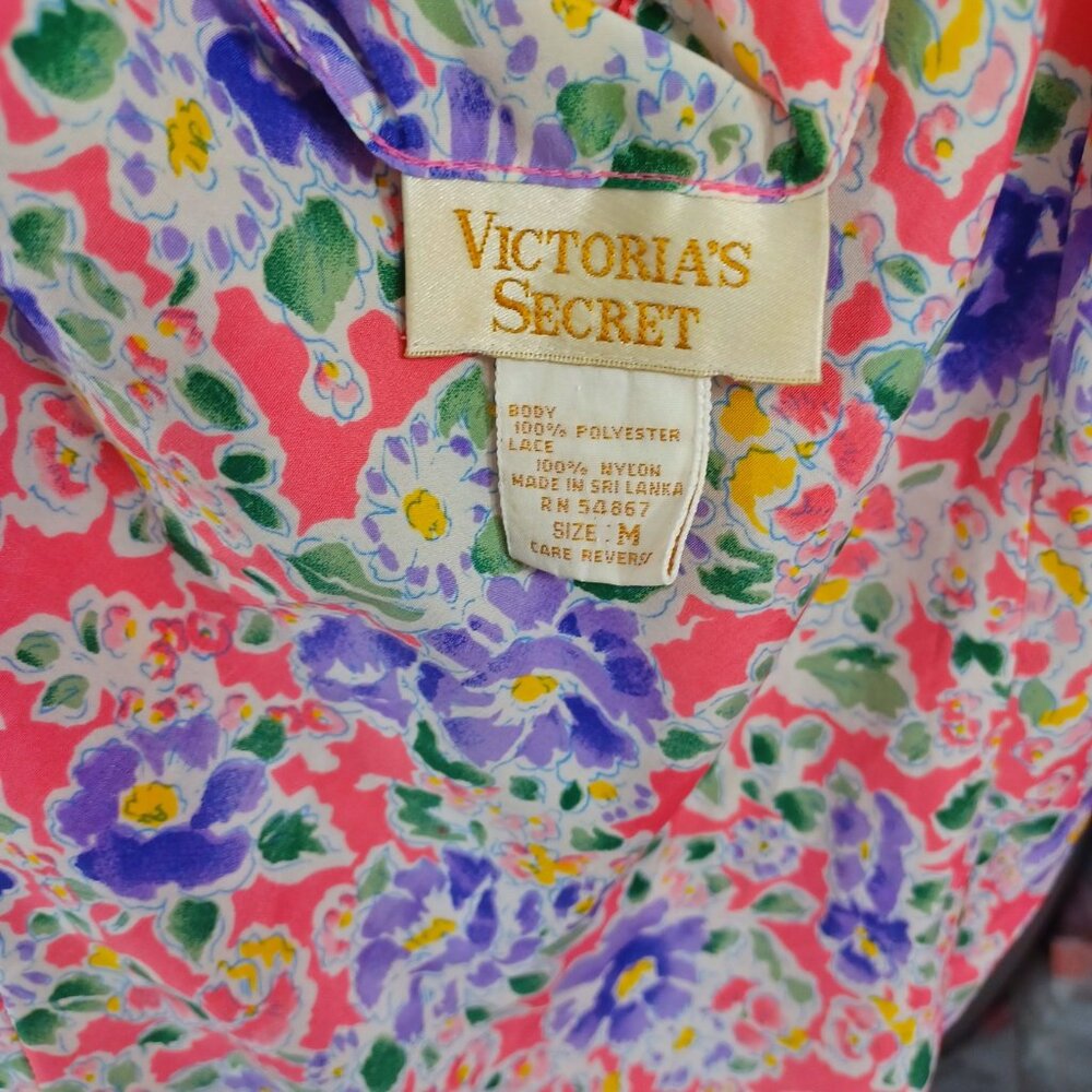 VICTORIAS SECRET Chemise Nightie Slip Mini Floral Vintage Gold Label M - Picture 5 of 5